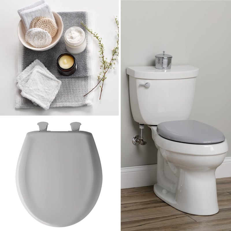 Bemis Classic Colors Slow Close Toilet Seat, Easy Clean Hinges and Durable Plastic Seat, Made in USA, Round, Silver - Image 3